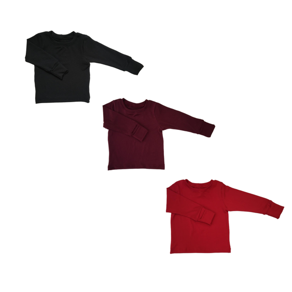 Baby Toddler Shirt x3-Fold Over Cuffs-Black, Maroon &amp; Red