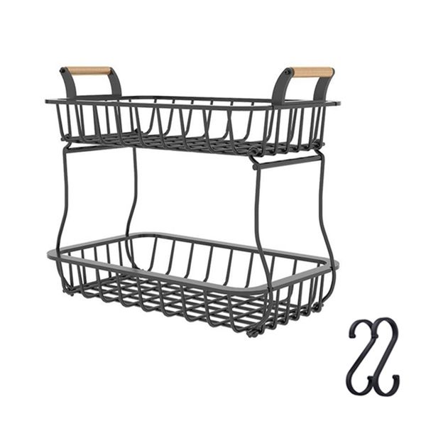 2 Tier Countertop Detachable Organizer Fruit Basket w/ Banana Hangers