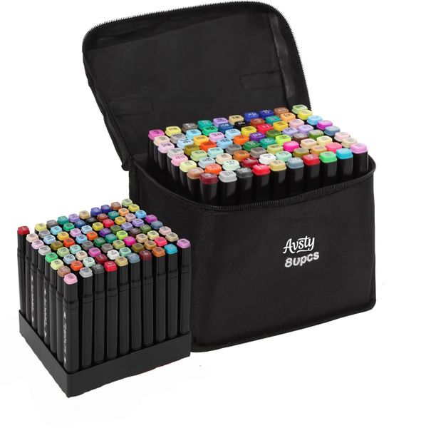 80 Colors Dual Tips Markers Permanent Sketch Art Markers Pens Set
