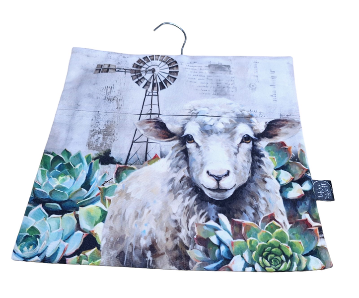 Laundry Peg Bag - Green Succulents, 1 Sheep and Windmill