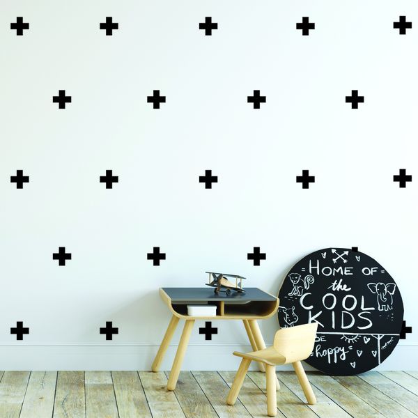 Matte black Swiss cross Vinyl Peel and Stick Wall Art decals - set of 36