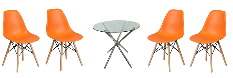 5 Piece 80cm Glass Table and Wooden Leg Chairs