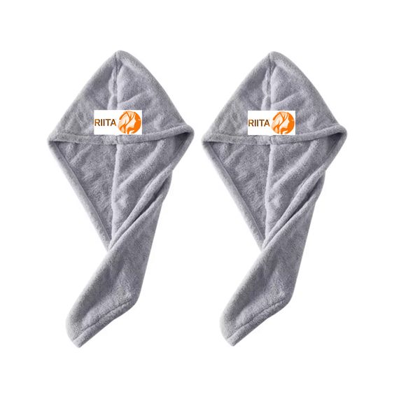 Pack Of 2 Hair Fast Drying Towel Bath Wrap - Grey