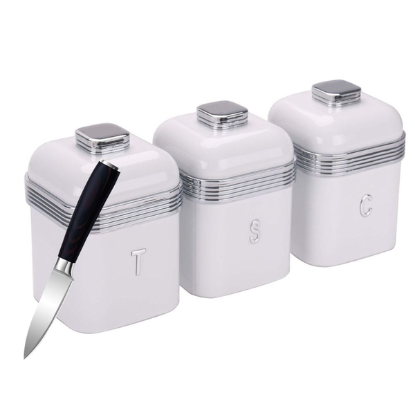 Set of 4 -Retro Deluxe Canister Set and knife