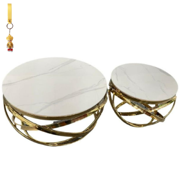 White and Gold Colored Legs Table Set - Gold