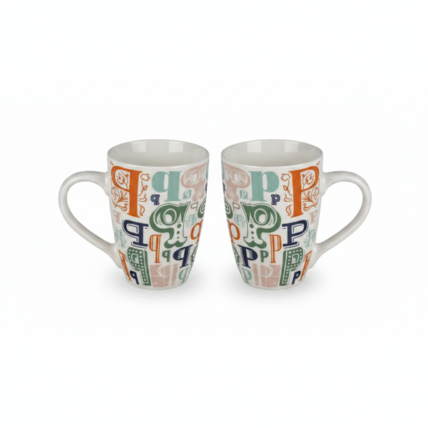 Daily Tall Ceramic Coffee Mug - Letter P 400 ml - 2 Pack