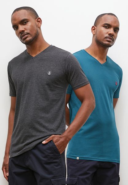 Conscious V-Neck Neck Tee W/ Chest Embroidery - Navy/Charcoal - 2 Pack