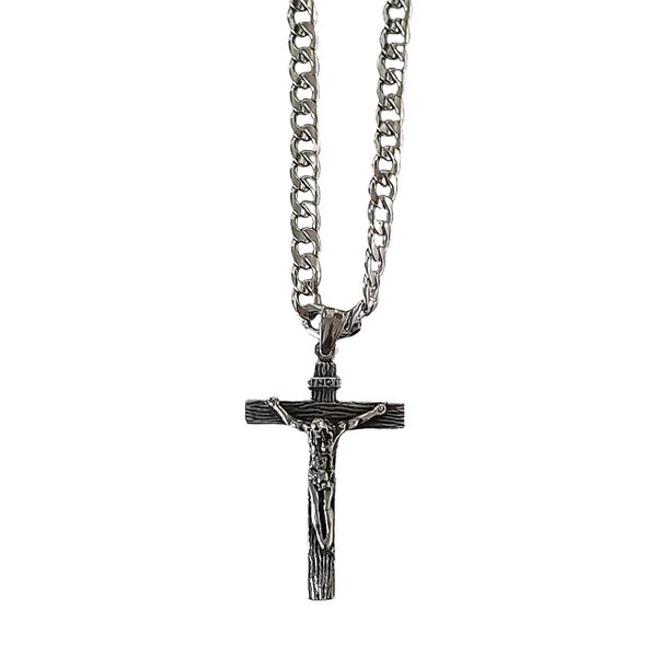 Men's Stainless Steel 3D Crucifix Cross Curb Chain-Gift Boxed