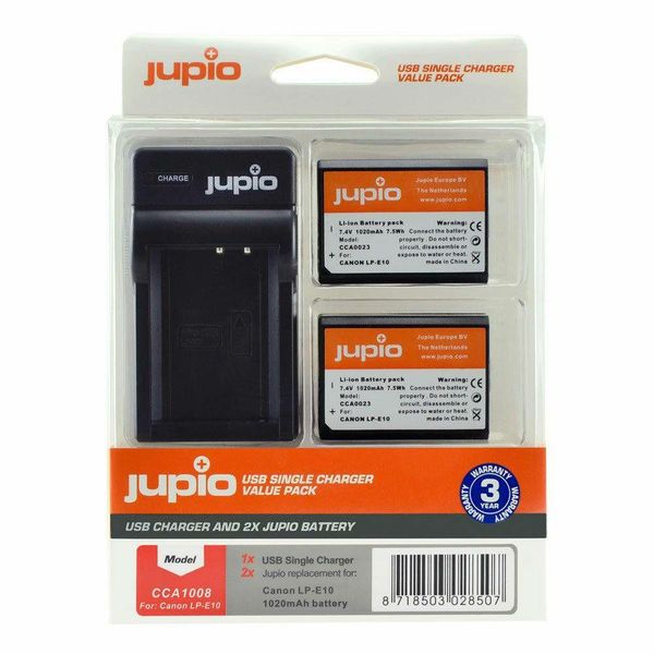 Jupio Value Pack x2 Battery for Canon LP-E10 + USB Single Charger