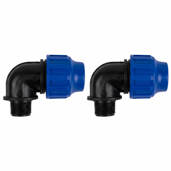 Plast 40mm Compression Male Elbow Fitting - 1-1/4 Inch Connection - 2 Pack