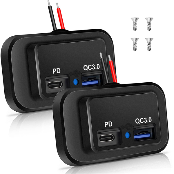2PCS 12V/24V RV USB Outlet, Dual PD3.0 Type-C (USB C) &amp; Quick Charge