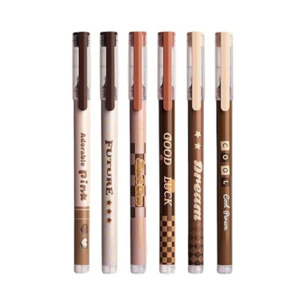 6 Piece - 0.5mm Quick-Dry Black Gel Ink Pens Set - Shades Of Coffee