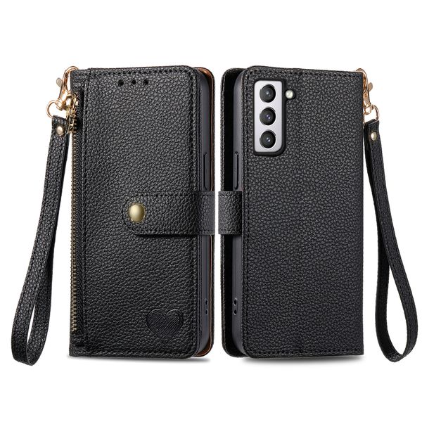 RFID Zip Leather Wallet Case Compatible With Samsung Galaxy S22 Ultra Cover