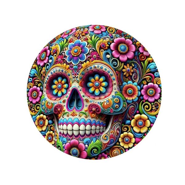 Colourful Sugar Skull Metal Sign - 20cm