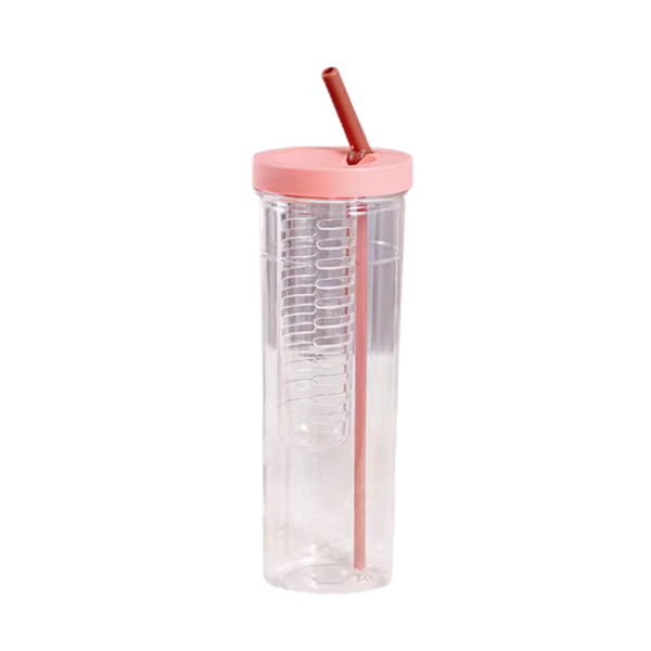 700ml Plastic Water Bottle with Straws and Fruits Infuser