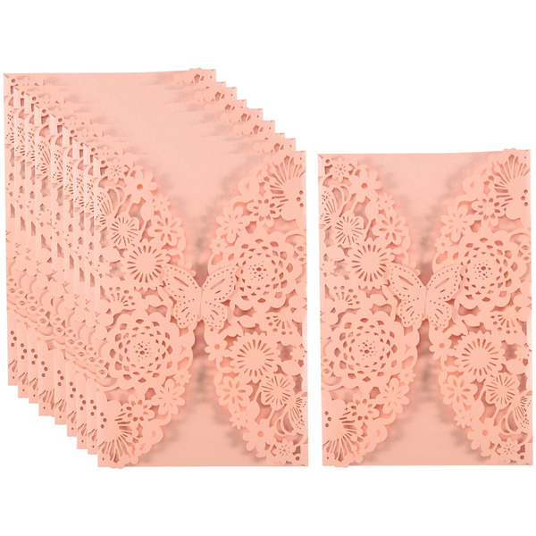 10Pcs/Set Carved Butterflies Invitation Card for Wedding: Pink