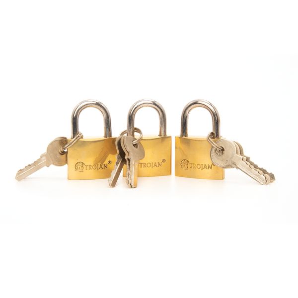 Trojan Padlock Tri Pack - Brass K/a 30mm