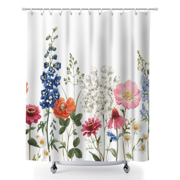 Waterproof Shower Curtain Sets with 12 Hooks, Tropical Floral Curtain