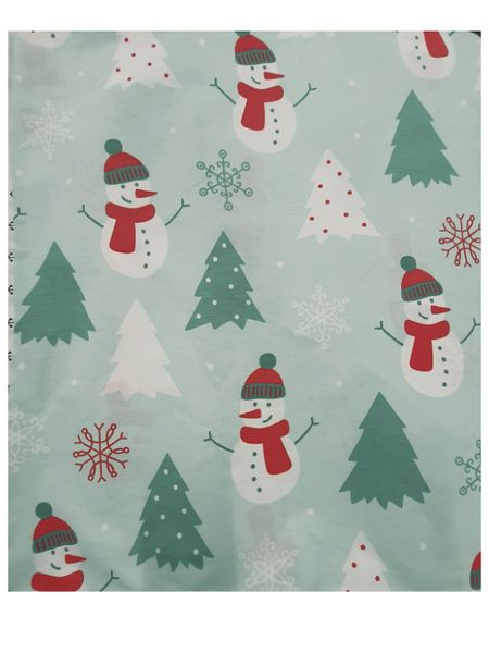 Light Green Christmas Tablecloth Snowman/Trees 6-8 Seater (235 x 150cm)