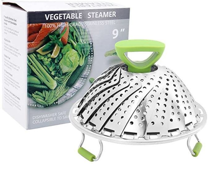 Yax Stainless Steel Foldable Vegetable Water Filter Steamer Basket