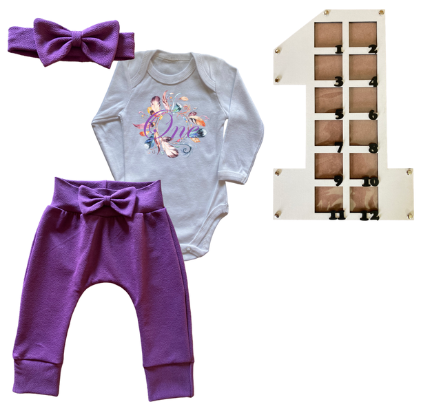 First Birthday Outfit-Long Sleeve &amp; Photo Frame-Boho