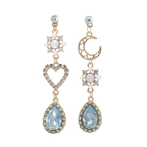 Asymmetrical Star-Moon Earrings-Blue, Alloy Drop &amp; Dangle Earrings