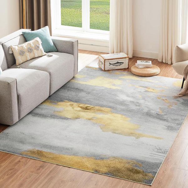 Modern Rubber Design Area Carpet 160Lx230W- Grey Yellow