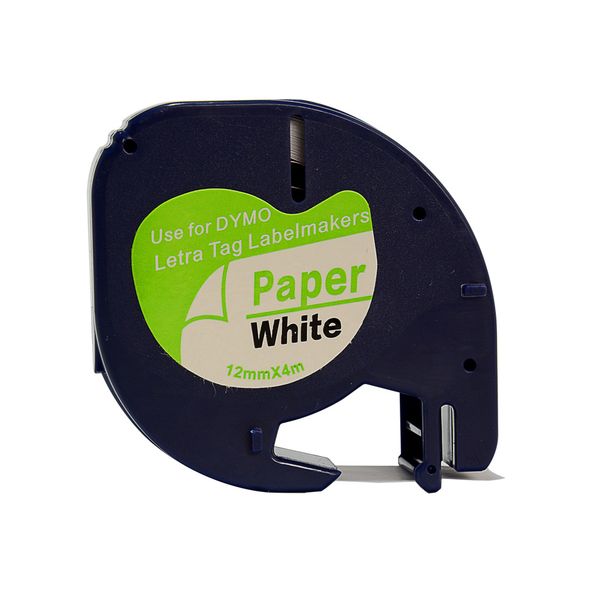PUTY Compatible Dymo Letra Tag LT-91200 Black on White Paper 12mm Tape