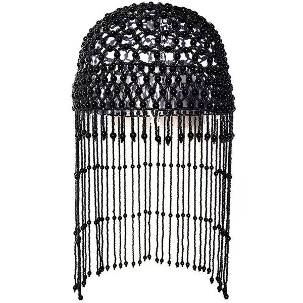 Black Beaded Fringe Hollow Head Cap