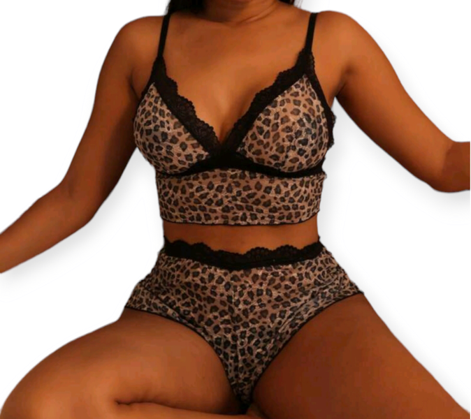 Sinful Indulgence Leopard LaceTrim Lingerie Set
