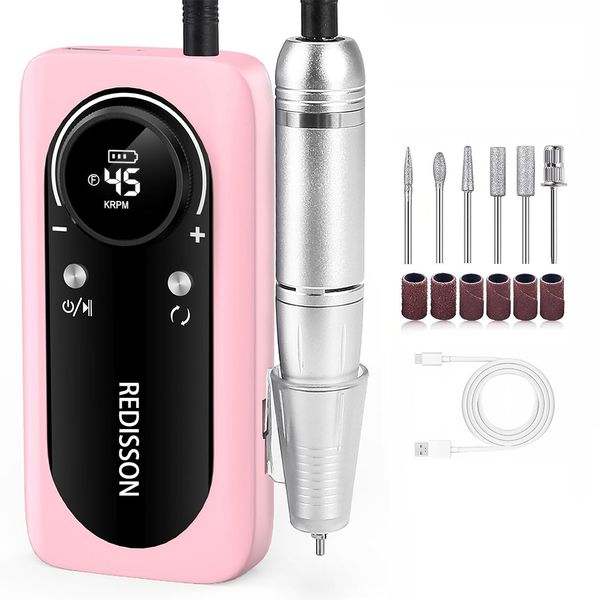 45000RPM Electric Nail Drill Kit,Rechargeable Manicure Pedicure Salon Tool