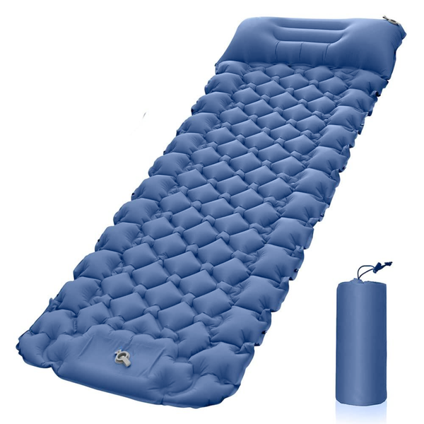 Inflatable Camping Sleeping Pad with Built-in Foot Pump.