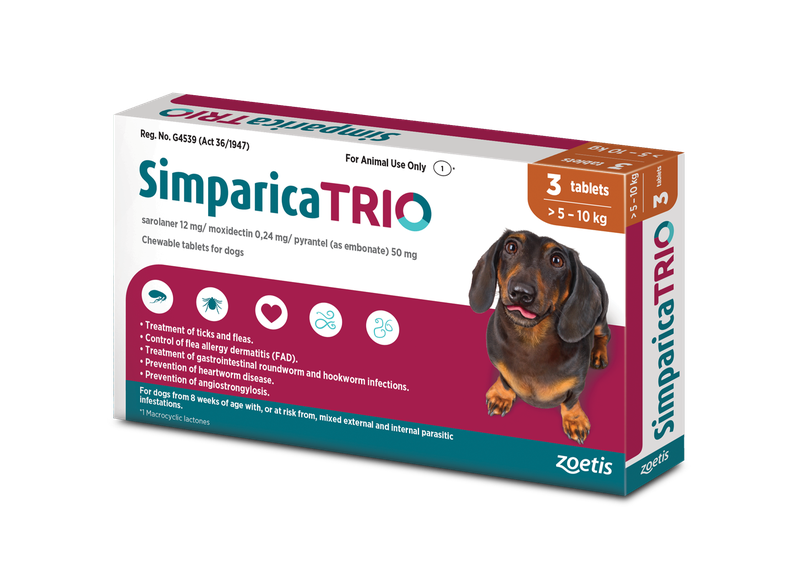 Simparica Trio 5.1 - 10kg (Ticks, Fleas and Deworming)
