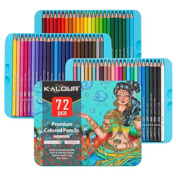 Premium Colour Pencils Tin Set 72 Vibrant Colors In Metal Case