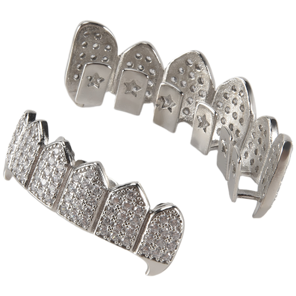 Silver Plated Top &amp; Bottom Grillz Mouth Teeth Grills High Quality, Silver