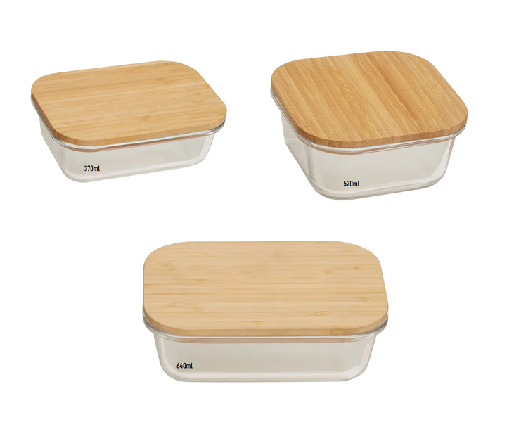 Glass Food Storage Container Set With Sealed Bamboo Lids