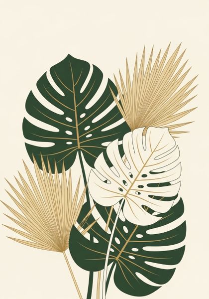 Modern Canvas Ready to Hang Contemporary Art - Tropical Botanical Gold Art