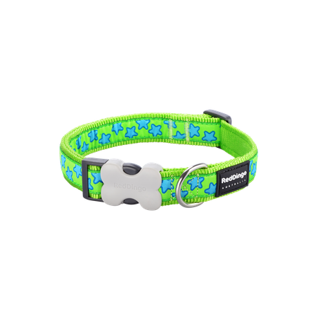 Red Dingo Design Collar - Stars Turquoise on Lime Green - Green XS Image
