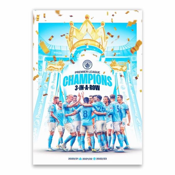 Premier League Champions 3 In A Row City Poster - A1
