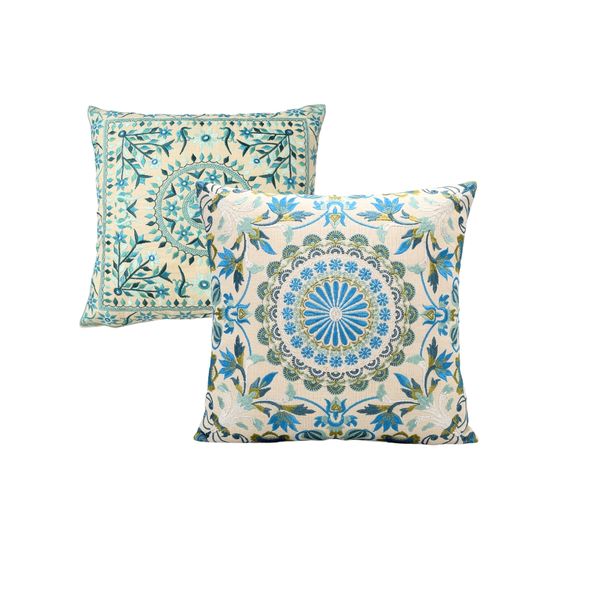 Blue Floral Embroidered Cushion Cover Set of 2