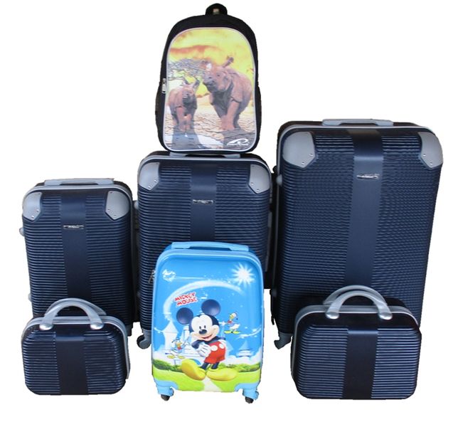 5-Piece Family Luggage Set-Navy ABS Trolleys + Mickey Case &amp; Rhino Backpack