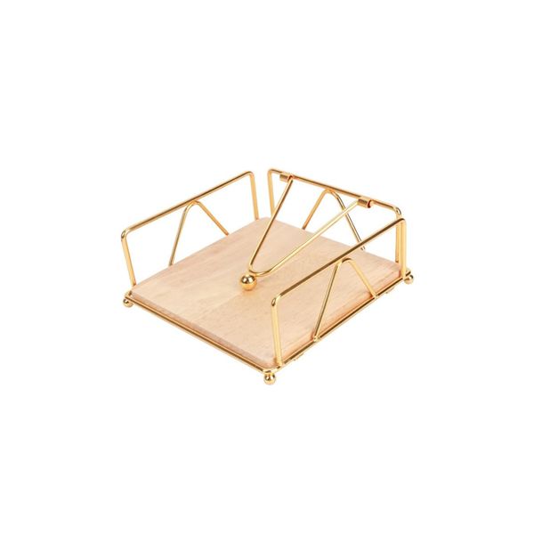Napkin Holders for Tables, Napkin Holder with Wooden Base (Gold)