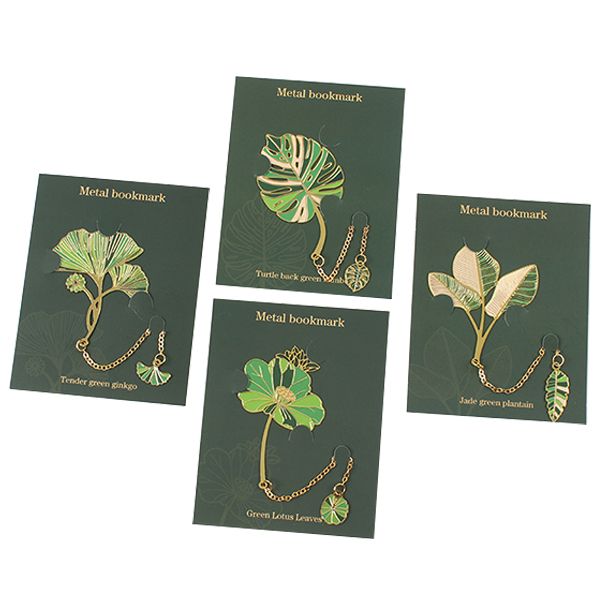 4Pcs Metal Bookmarks with Chain Lotus Leaf Bookmark,Unique Plant Pattern