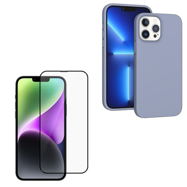 GreyBlue Silicone Case &amp; Screen Protector Combo For iPhone 14 Pro &amp; Pro Max