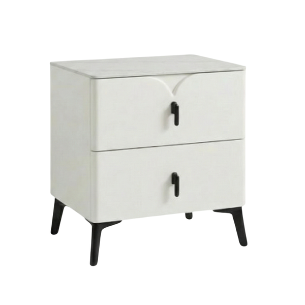 Modern 2-Drawer Bedside Table-White with Faux Marble Accent A005