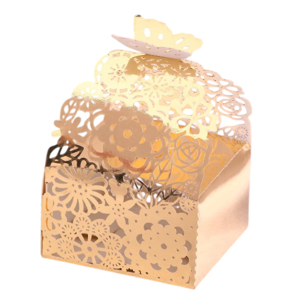 10Pcs Metallic Laser Cut Gift Boxes With Butterfly Closure - Gold