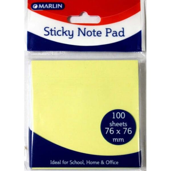 Marlin Office Sticky Note pad 76 x 76mm 100 sheets Pastel Yellow - 12 Pack