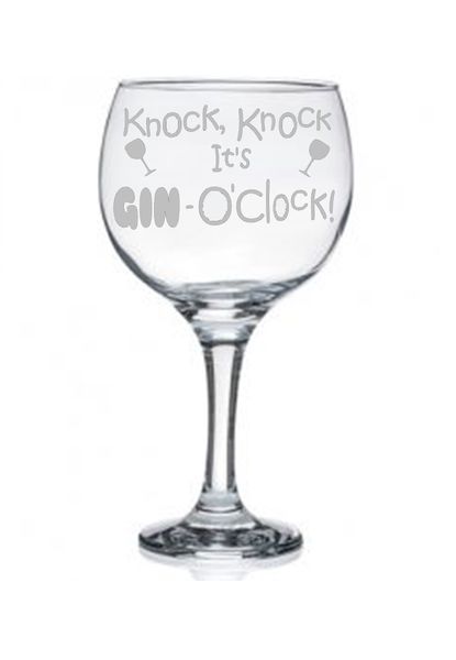 Gin Glass - Etched - Knock Knock It's GIN-O'clock