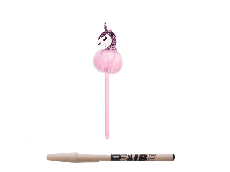 Pom Pom Colorful Fluffy Ball Cute Blue Ballpoint Pens Added ReVibe Pen