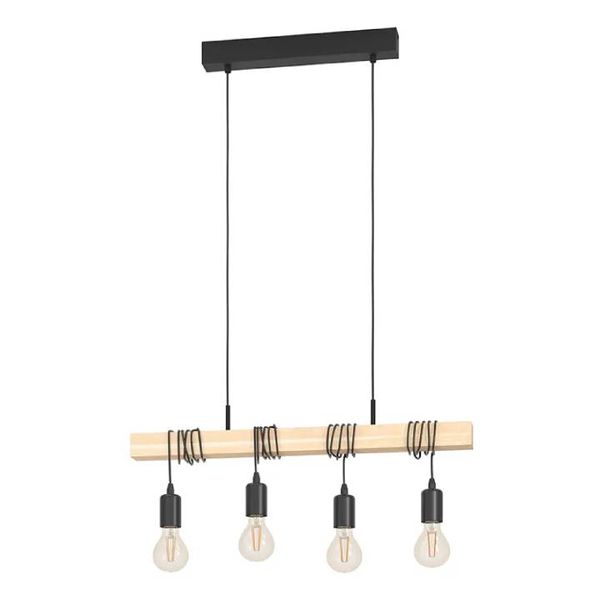 Eurolux - Townshend 4 Light Black and Wood Pendant Steel &amp; Wood E27